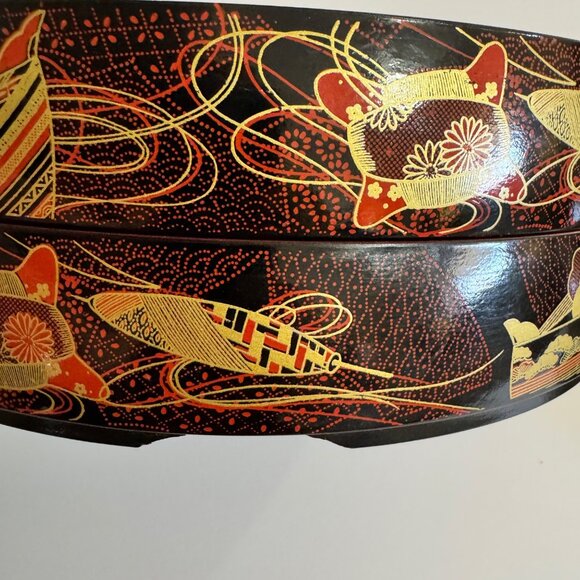 Japanese Lacquer Round Bento Box XL 5 Plates Sushi Treat Box - Picture 13 of 16